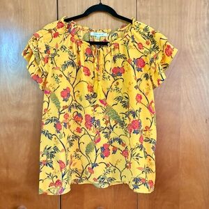 Rose+Olive Vibrant Yellow Peasant Top Ruffle Sleeves Pink/Blue/Purple/Green M/L